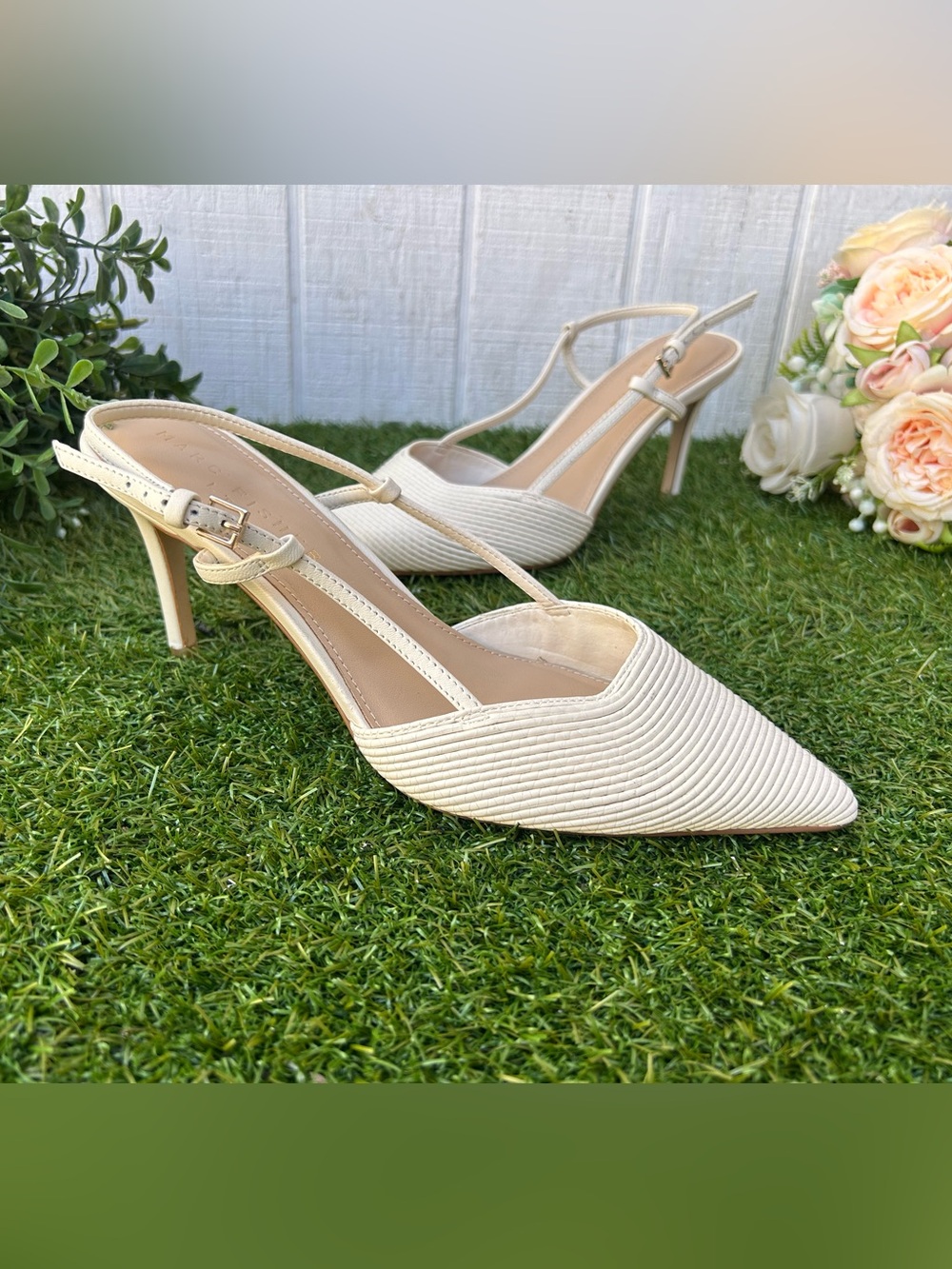 Marc Fisher Cream Pointed Toe Slingback Heels